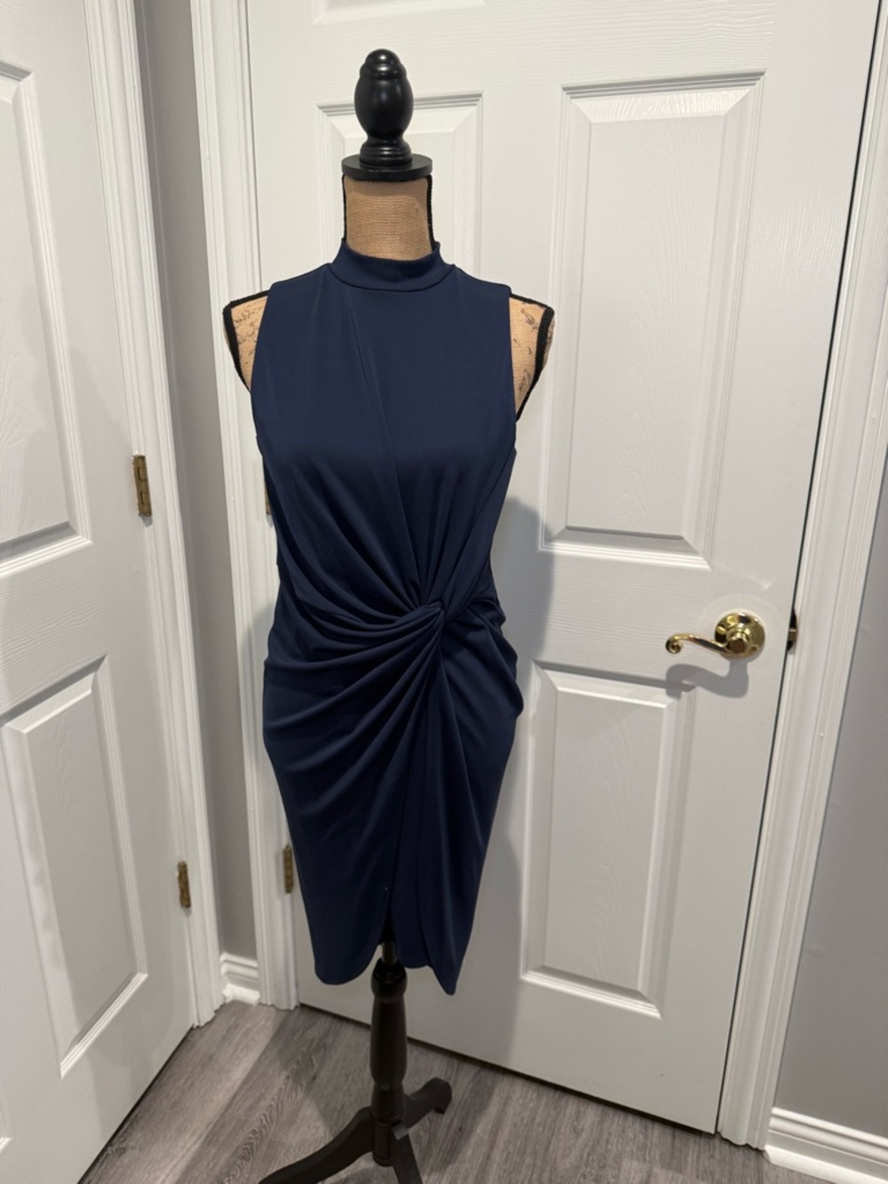 Bar III Navy Sleeveless Twist-Front Midi Dress